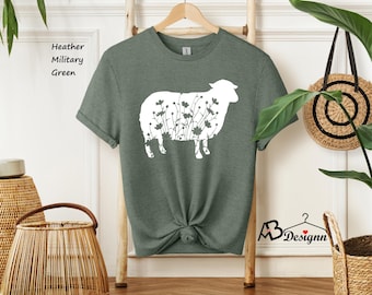 Floral Sheep Shirt, Sheep Tshirt, Floral Sheep Tee, Flower Sheep Tshirt, Animal Lover Tee, Sheep Shirt, Sheep Lover Gift,Wildlife Animals #6