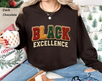 Black Excellence Faux Yarn Crochet Sweatshirt, Black History Month Gift, African American Pride Hoodie, Empowerment Black History Sweater