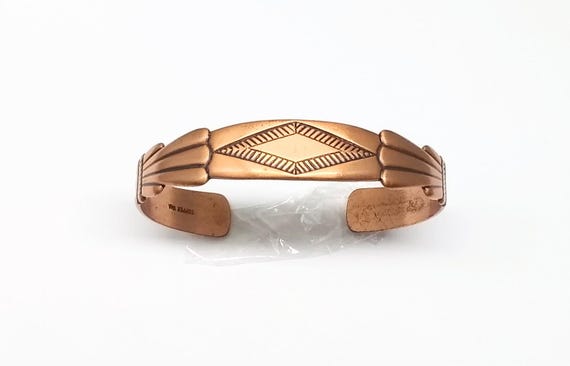 Vintage Solid Copper Cuff Bracelet Signed - image 1