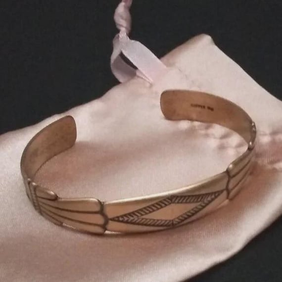 Vintage Solid Copper Cuff Bracelet Signed - image 2