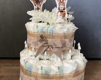 Windeltorte Vintage Cake Topper Baby Belly Party Geschenk zur Geburt Neugeborenes Pompoms