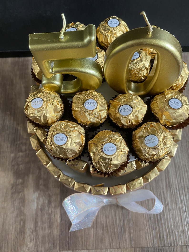 Süßigkeitentorte Geschenktorte Merci Rocher Geburtstag Geburtstagstorte Geburtstagsgeschenk Bild 4