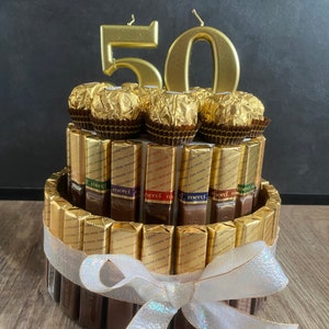 Süßigkeitentorte Geschenktorte Merci Rocher Geburtstag Geburtstagstorte Geburtstagsgeschenk Bild 2