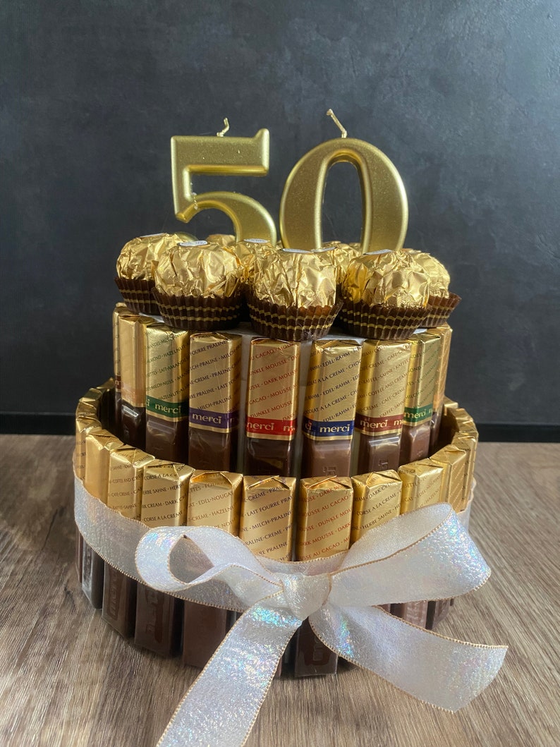 Süßigkeitentorte Geschenktorte Merci Rocher Geburtstag Geburtstagstorte Geburtstagsgeschenk Bild 2