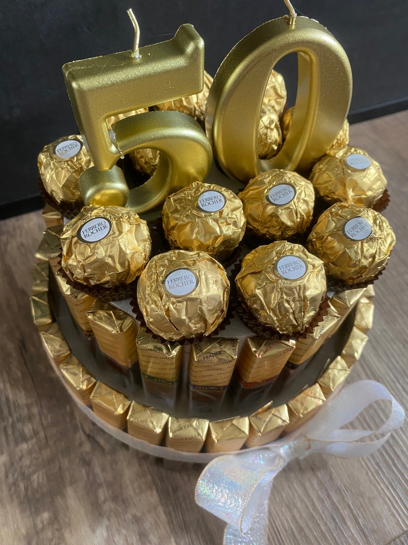 Süßigkeitentorte Geschenktorte Merci Rocher Geburtstag Geburtstagstorte Geburtstagsgeschenk Bild 5