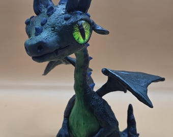 Hand-sculpted Polymer Clay "Dragon" Figurine: Hand-Painte black dragon Art