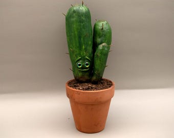 Handmade Polymer Clay Succulent Sculpture, One-of-a-Kind Potted Plant *Triple Cactus*