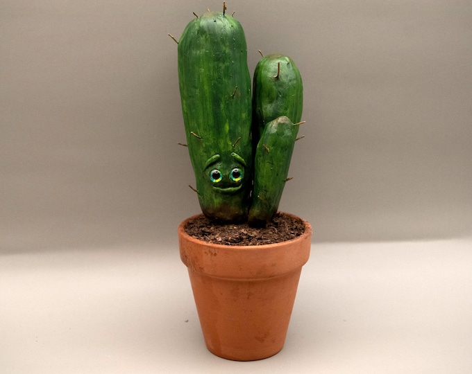 Handmade Polymer Clay Succulent Sculpture, One-of-a-Kind Potted Plant *Triple Cactus*