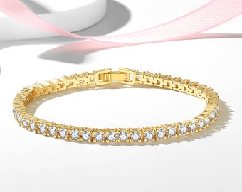 Elegantes 3mm Gold Tennis Armband - Diamant Armband für Frauen - vergoldetes Sterling Silber S925 - Geschenk für Sie