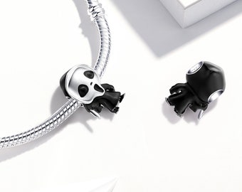 Ciondolo fantasma - Ciondolo in argento sterling con smalto nero, compatibile con bracciali Pandora - Ottimo regalo per donne e fan dell'orrore