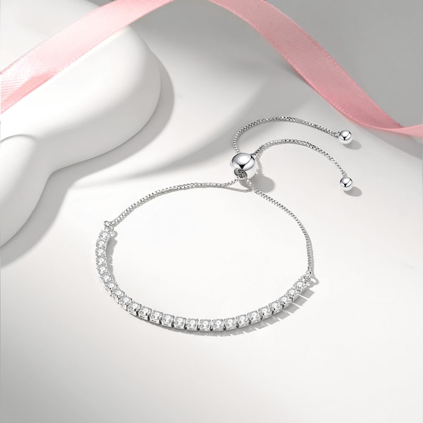 Bracelets tennis pour femme Bracelets réglables en argent sterling pour femme, Bracelet en argent diamants pour femme Cadeaux pour elle 3 mm