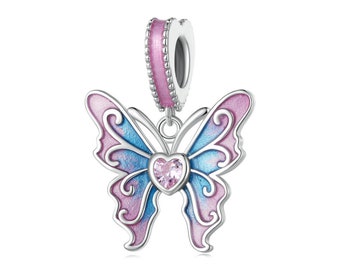 Colorful Butterfly Dangle Charm Bead - JAHN S925 Charm - Fits Pandora Charm Bracelets - Gifts For Her