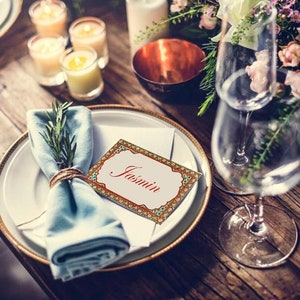 Segnaposto per matrimonio personalizzato, monogramma minimalista per matrimonio, biglietto da visita su misura, segnaposto per matrimonio, biglietto da visita Mughal, download immediato