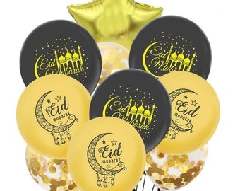 Eid Balloons, Gold Balloons, Ramadan decoration, Eid Decoration, Latex Balloons, Eid Party Supplies, Eid Helium Balloons, Confetti Balloons