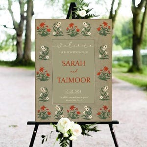 Luxury Muslim Wedding Welcome Sign, Vintage Welcome Sign, Nikkah Welcome Sign, Islamic Baraat Welcome Sign, Mughal Theme, Vintage Theme