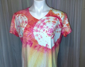 501.01 Camisa tie-dye, damas, mujeres, amarillo limón y rosa fuerte, camiseta de algodón Gildan V cuello, ropa hippie, regalo de cumpleaños *Pedido personalizado*