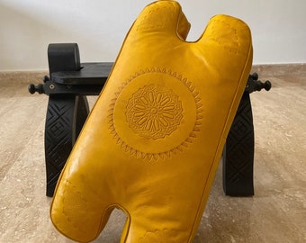 Engraved Leather Cushion, Camel Saddle Stool Replacement