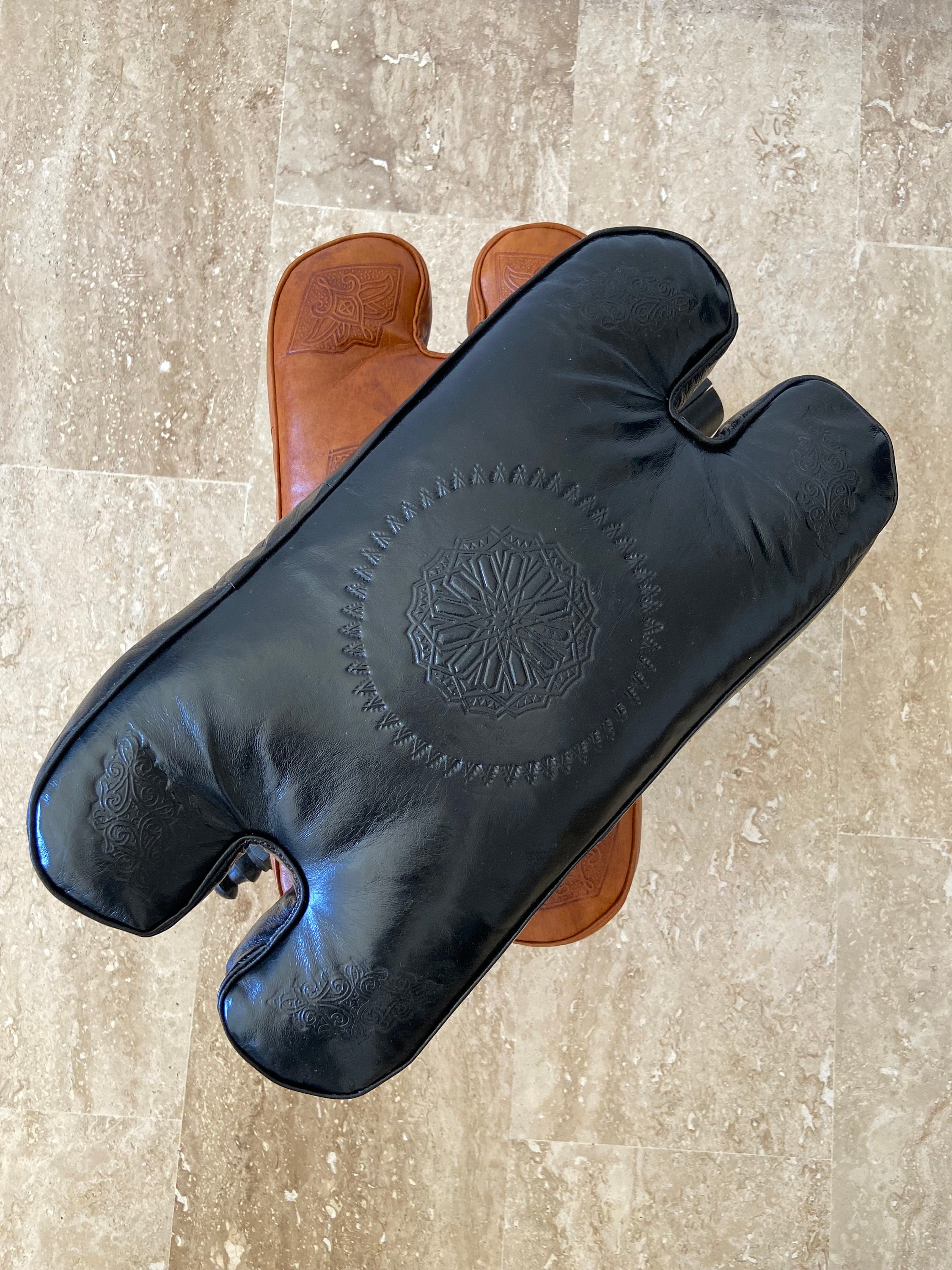 Saddle Stool, Black Leather Footrest, Egypt Saddle Stool, Foot Rest