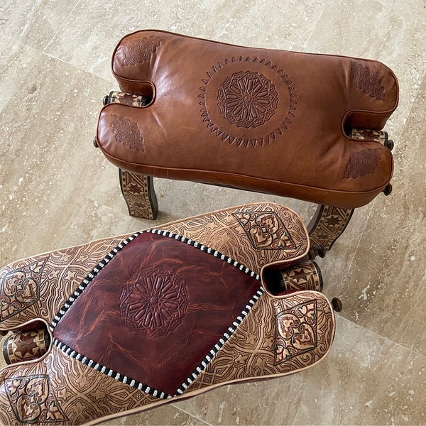 Leather chair, Genuine Leather Seat Cushion Footrest, Morocco cushion for footrest, Gift From Morocco, bench chair, Egyptien chair, pad seat