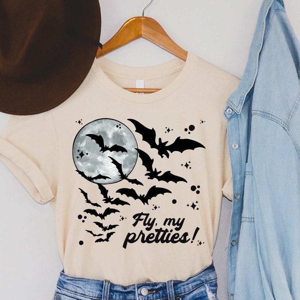 Fly, My Pretties! Cute Halloween PNG T-shirt Design, Digital File | Spooky | Bats | Flying Monkeys | Full Moon | Womens Fall Tee Design