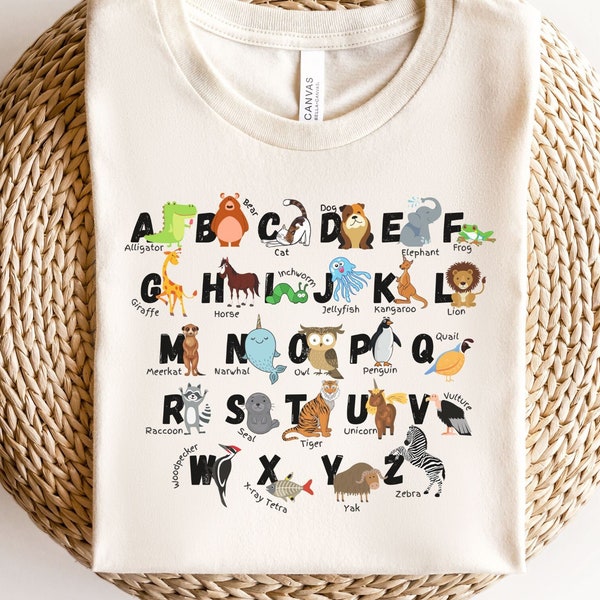 Alphabet Animals PNG Digital File | For Sublimation or Cutting Machines | Clipart | ABC Animal Shirt | Alphabetical Educational | Teacher