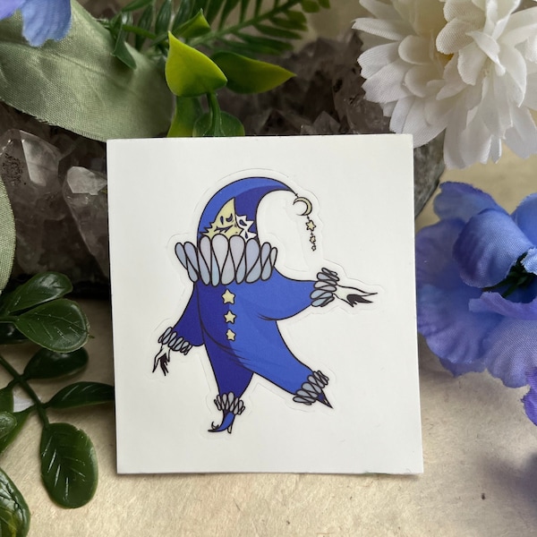 Moon Clown Die Cut Sticker | Funky Blue Moon Circus Fellow