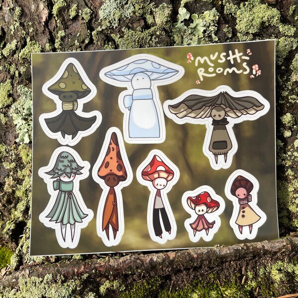 Mushroom Sticker Sheet | Cute Funky Aesthetic Anthropomorphic Nature Mushroom Stickers