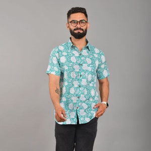 Casual Shirt, Organic Cotton Shirt, Flower Print Shirt, Shirt for Men, Printed shirt, Organic Cotton Short Sleeve, Summer Clothing image 1