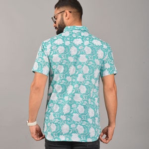 Casual Shirt, Organic Cotton Shirt, Flower Print Shirt, Shirt for Men, Printed shirt, Organic Cotton Short Sleeve, Summer Clothing image 3