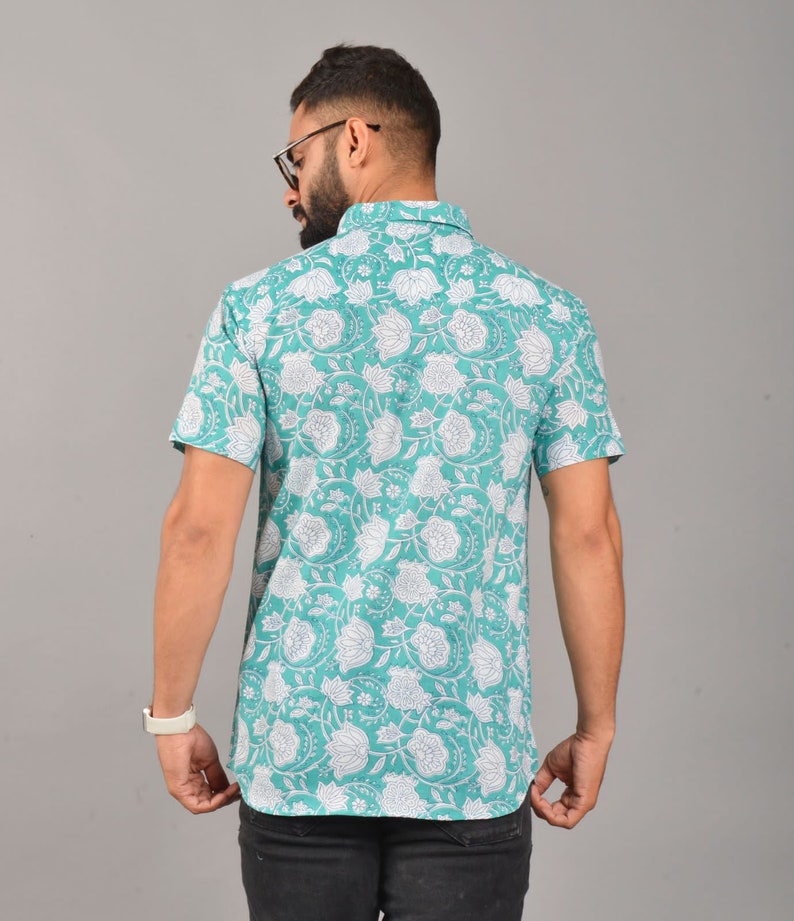 Casual Shirt, Organic Cotton Shirt, Flower Print Shirt, Shirt for Men, Printed shirt, Organic Cotton Short Sleeve, Summer Clothing image 3