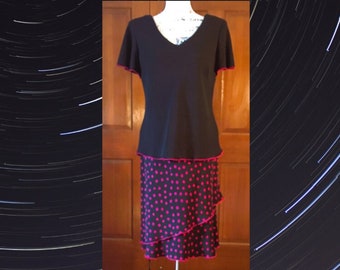 80s black and pink polka dot skirt set dress