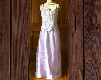 Plus Lavender Princess Gown, 2-peice with Embroidery, Princess Seams, Corset Back, diaphanous skirt