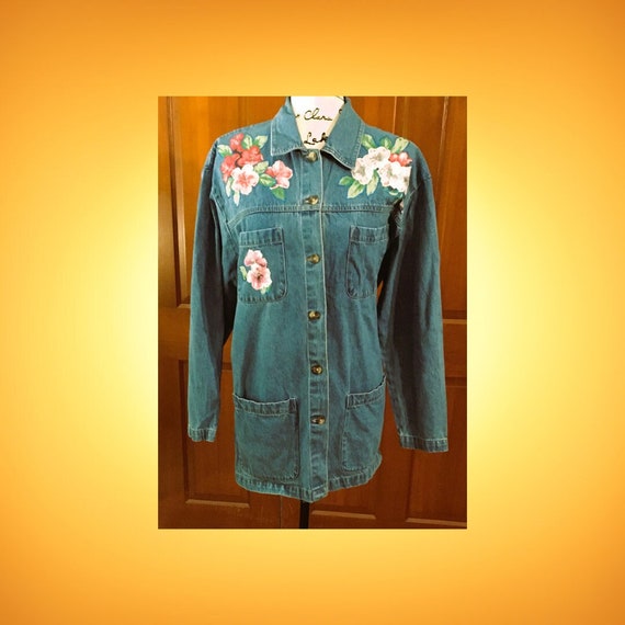 Large Jean Jacket with Painted Flowers - image 1