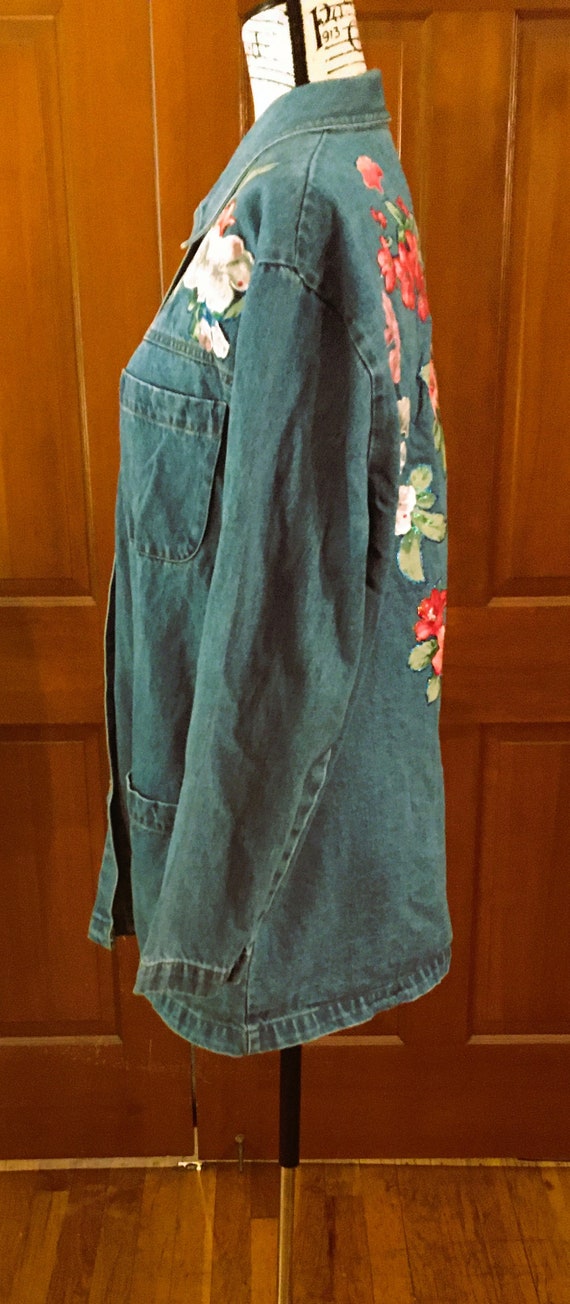 Large Jean Jacket with Painted Flowers - image 4