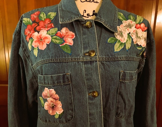 Large Jean Jacket with Painted Flowers - image 2