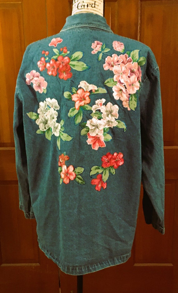 Large Jean Jacket with Painted Flowers - image 5