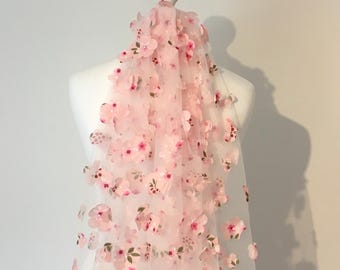 Pink Flower Veil - Lola, Bridal Shower Veil, Party Veil, Bride To Be Veil, Alternative Bride, Bright and Colourful Veil with 3D Flowers