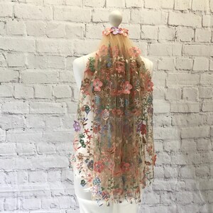 Pink Wildflower Wedding Veil, Floral Embroidered Wedding Veil, Pink Veil, Flower Veil, Garden Wedding, Fairytale Veil, Alternative Wedding