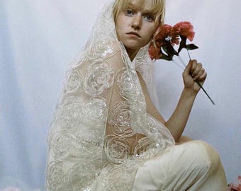 Rose Embroidered Veil - Belle, Flower Veil, Sequin Veil, Fairytale Wedding, Gold Veil, Romantic Veil, Unique Veil, Alternative Bride
