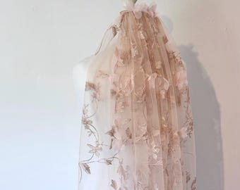 Autumn Bridal Veil with Vine Embroidery and Embellished Floral Details, Woodland Wedding Veil, Fairytale Bride, Boho Veil, Rustic Wedding