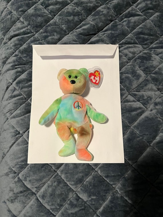 RETIRED 1996 TY Peace Bear Beanie Baby Original Tag Plastic  Stored for 26