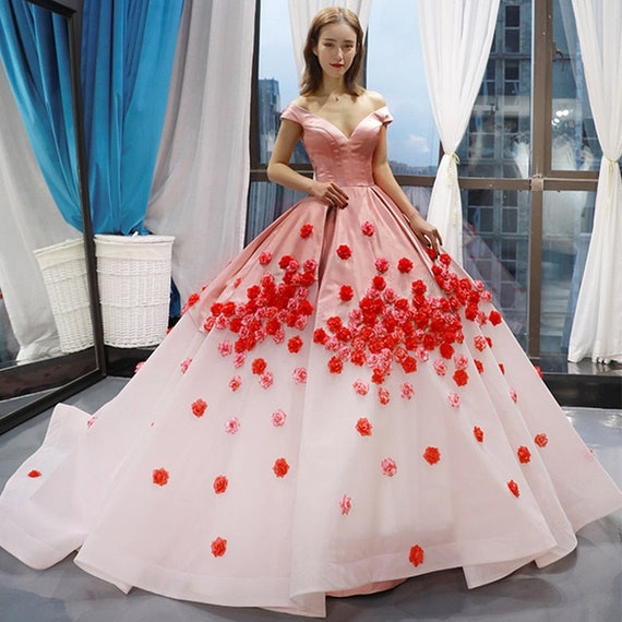 Pink and White Gradient Ball Gown-off 