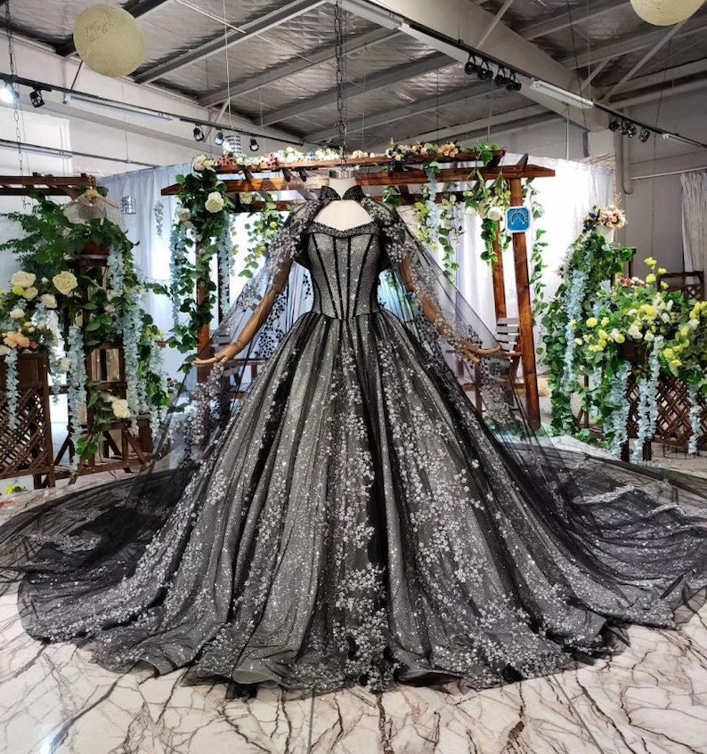 Black and Silver Wedding Dress | Color Embroidered Wedding Dress