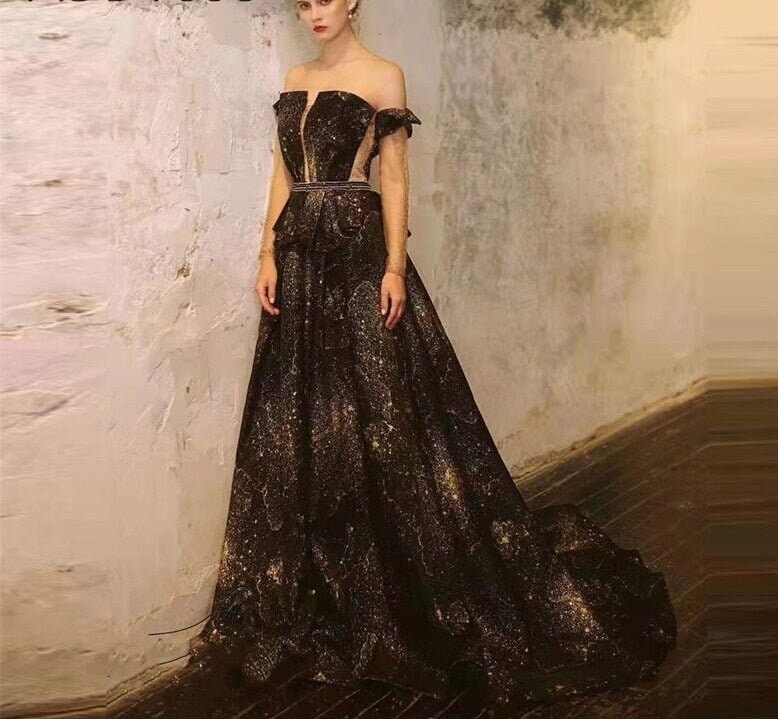 black and golden dress
