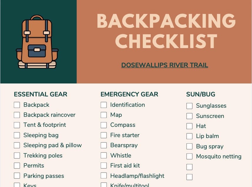 Backpacking Checklist and Template - Etsy