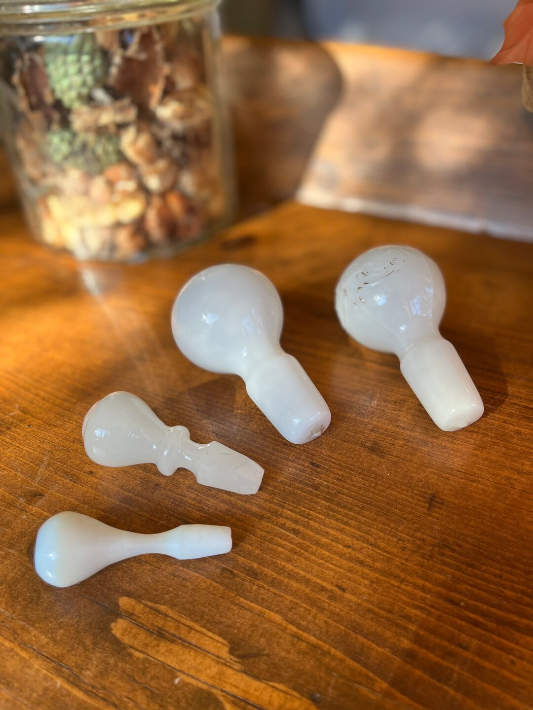 Antique Milk Glass Decanter Toppersset of 4 Etsy