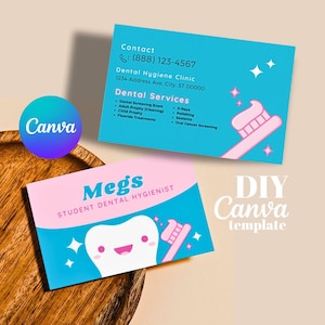 Zahnärzte Visitenkarte Design bearbeitbare Vorlage, Sofortiger Download, Canva Vorlage, DIY-Visitenkarte, Canva Visitenkarte, Individuell, Pink