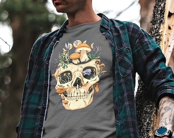 Botanical Mushroom Skull Shirt, Floral Skull TShirt, Dark Cottagecore, Goblincore Mushroom Aesthetic