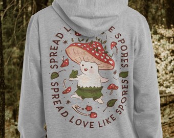 Spread Love Like Spores, Cottagecore Hoodie, Cute Mushroom Sweatshirt, Boho Hoodie