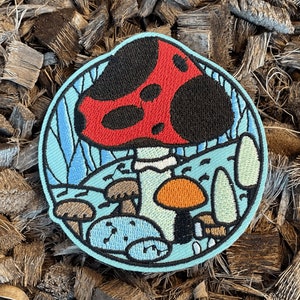 Garden Mushroom Patch, Fungi Iron On Patch, Magic Mushroom Embroidered Applique